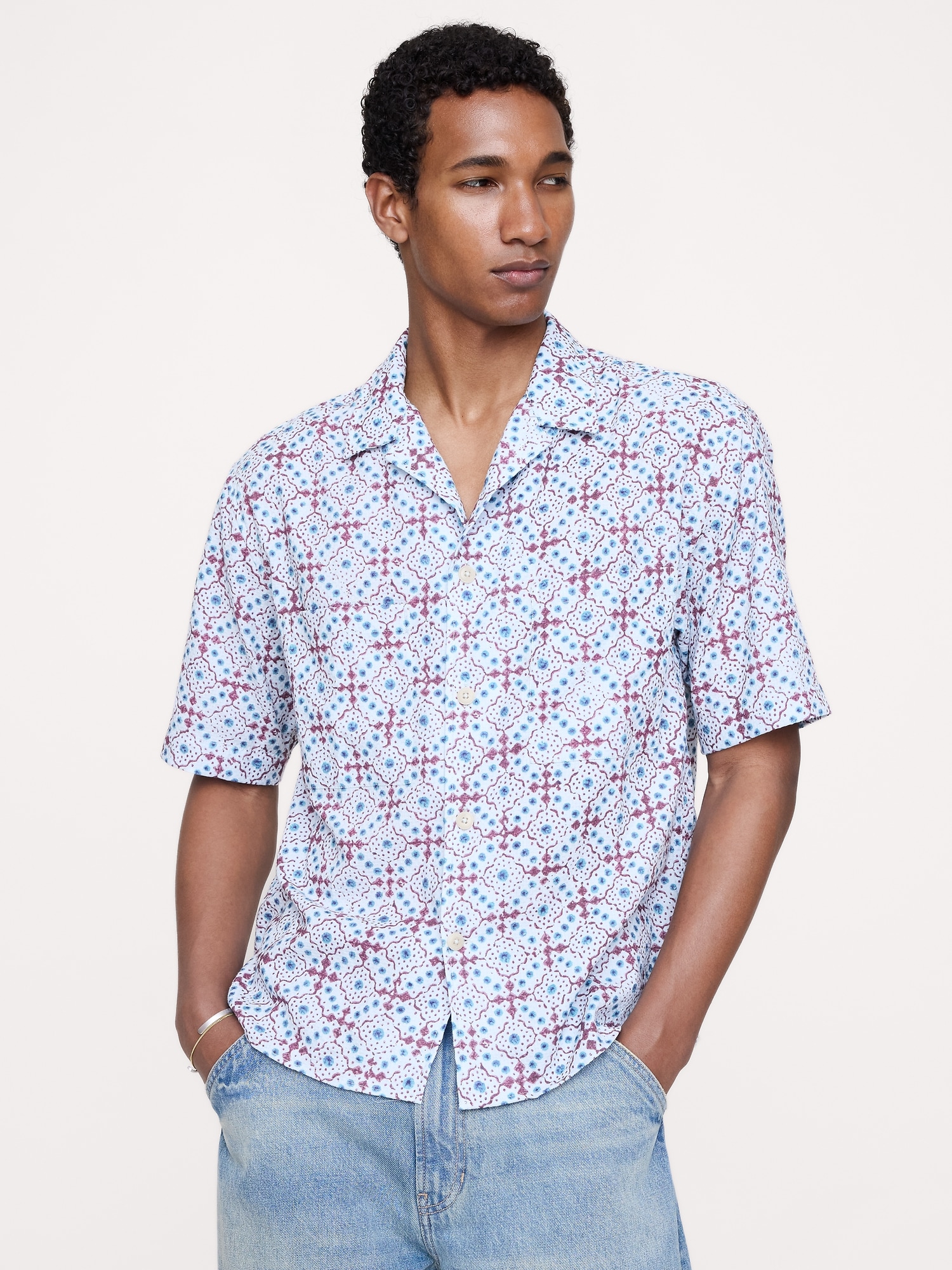 CHEMISE DE VACANCES DÉCONTRACTÉE EN TISSU GAUFRÉ