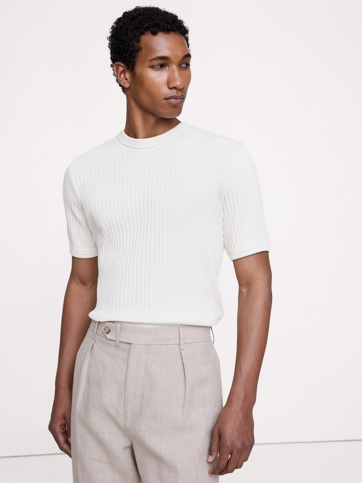 Ribbed Stretch-Cotton Crew-Neck T-Shirt
