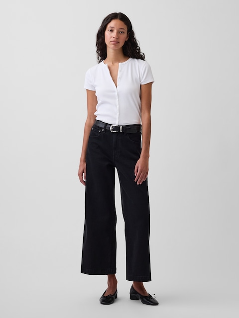 High Rise Stride Wide-Leg Ankle Jeans