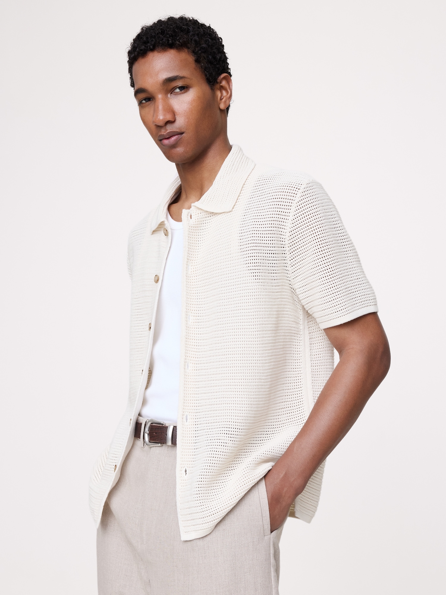 CARDIGAN POLO EN COTON À MAILLES