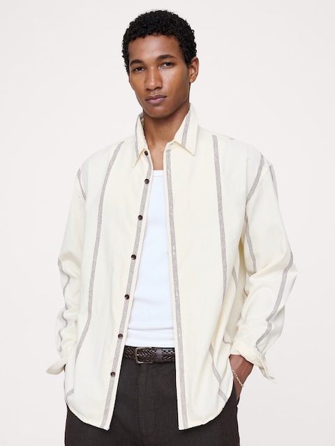 CHEMISE DÉCONTRACTÉE À DÉTAILS NOPÉS EN COTON ET LIN