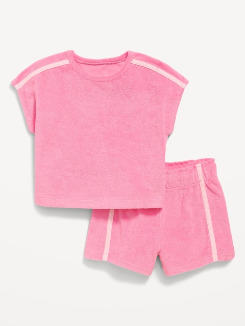 Short-Sleeve Terry Top and Shorts Set for Toddler Girls