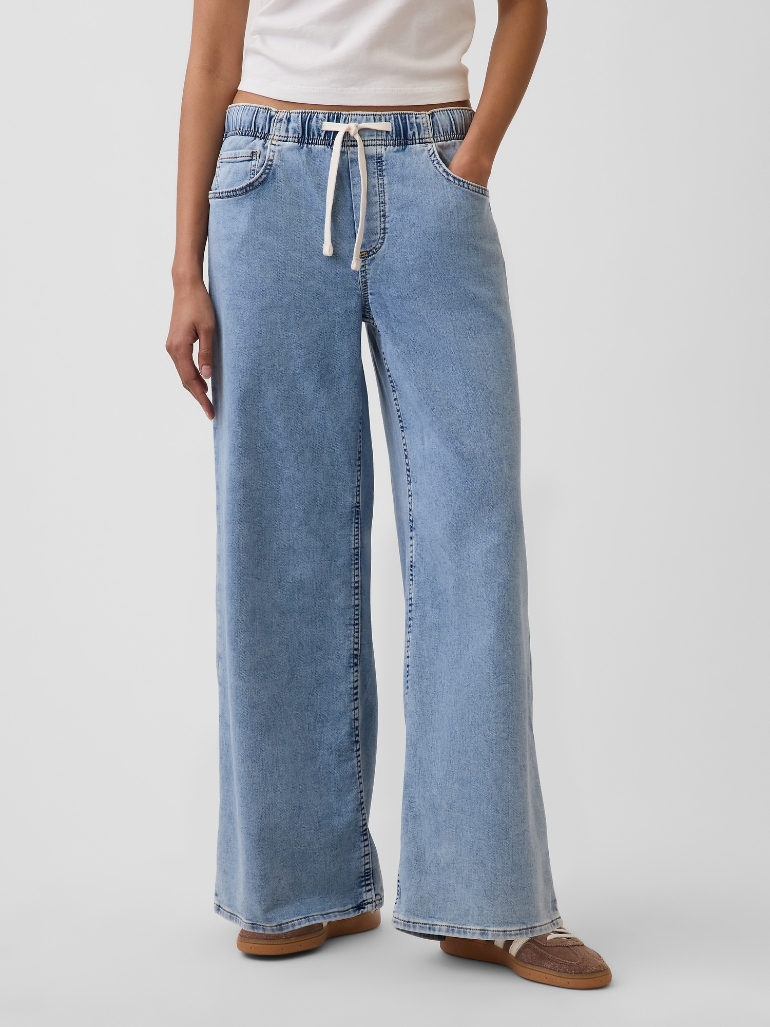 Mid Rise Knit Easy Baggy Jeans