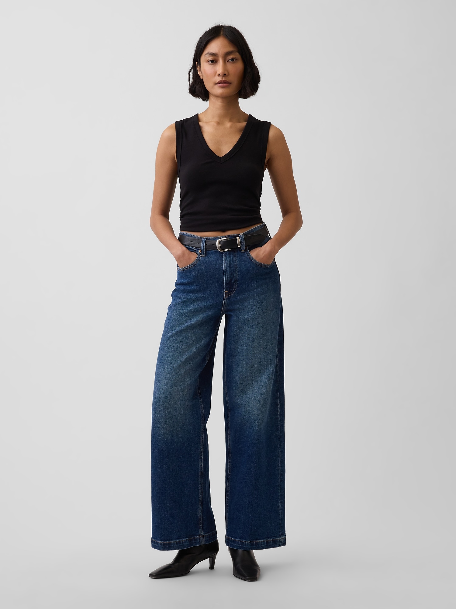 High Rise Stride Wide-Leg Ankle Jeans