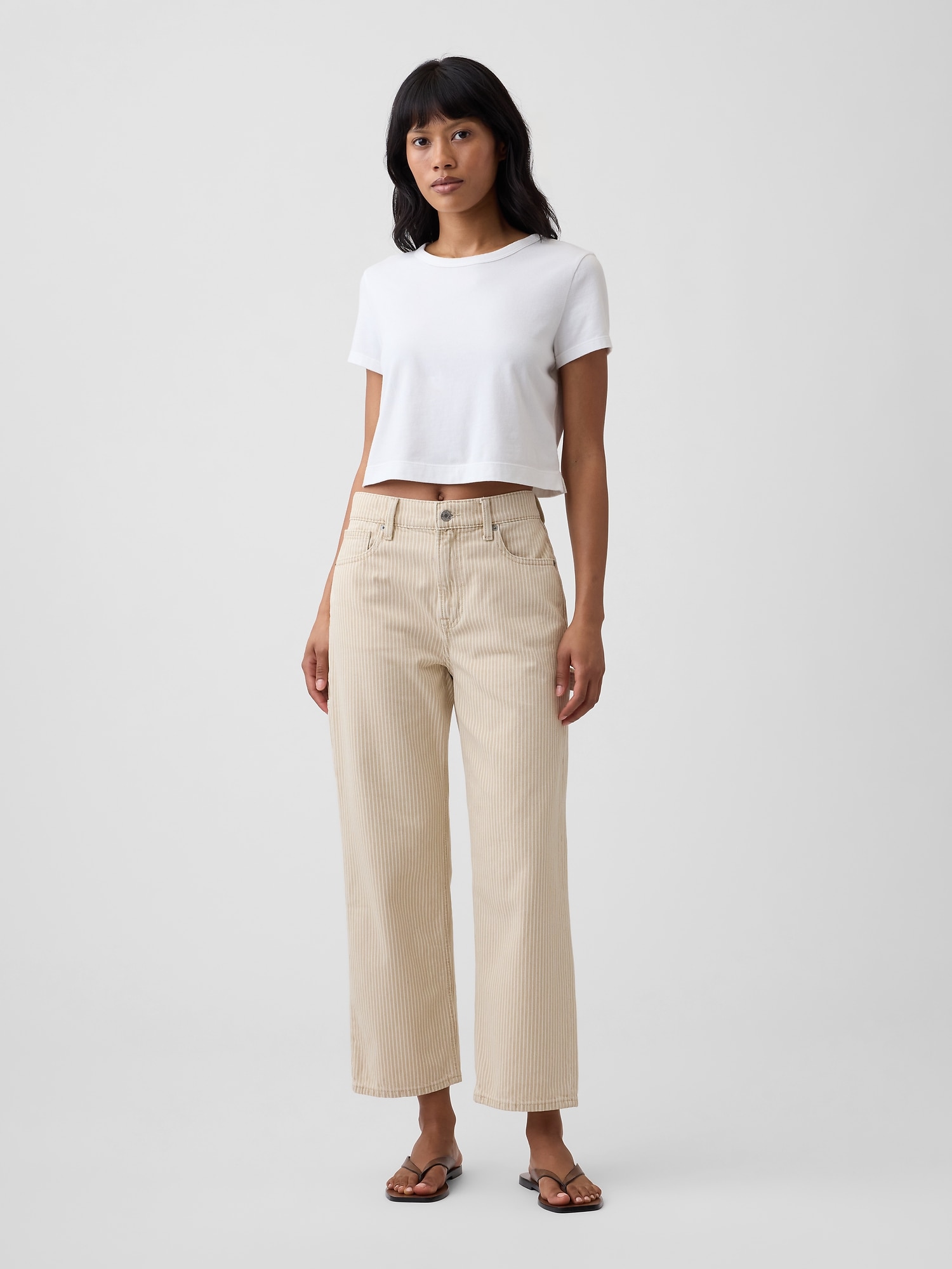 Low Slung Stripe Relaxed Straight Crop Jeans