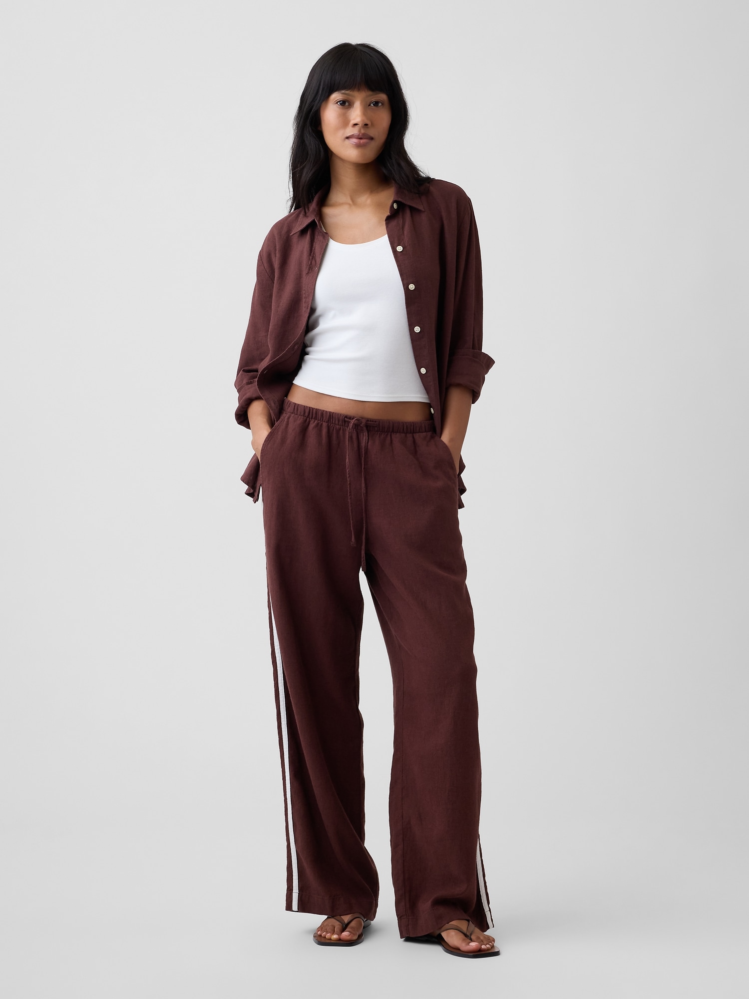 Linen-Blend Stripe Wide-Leg Pants