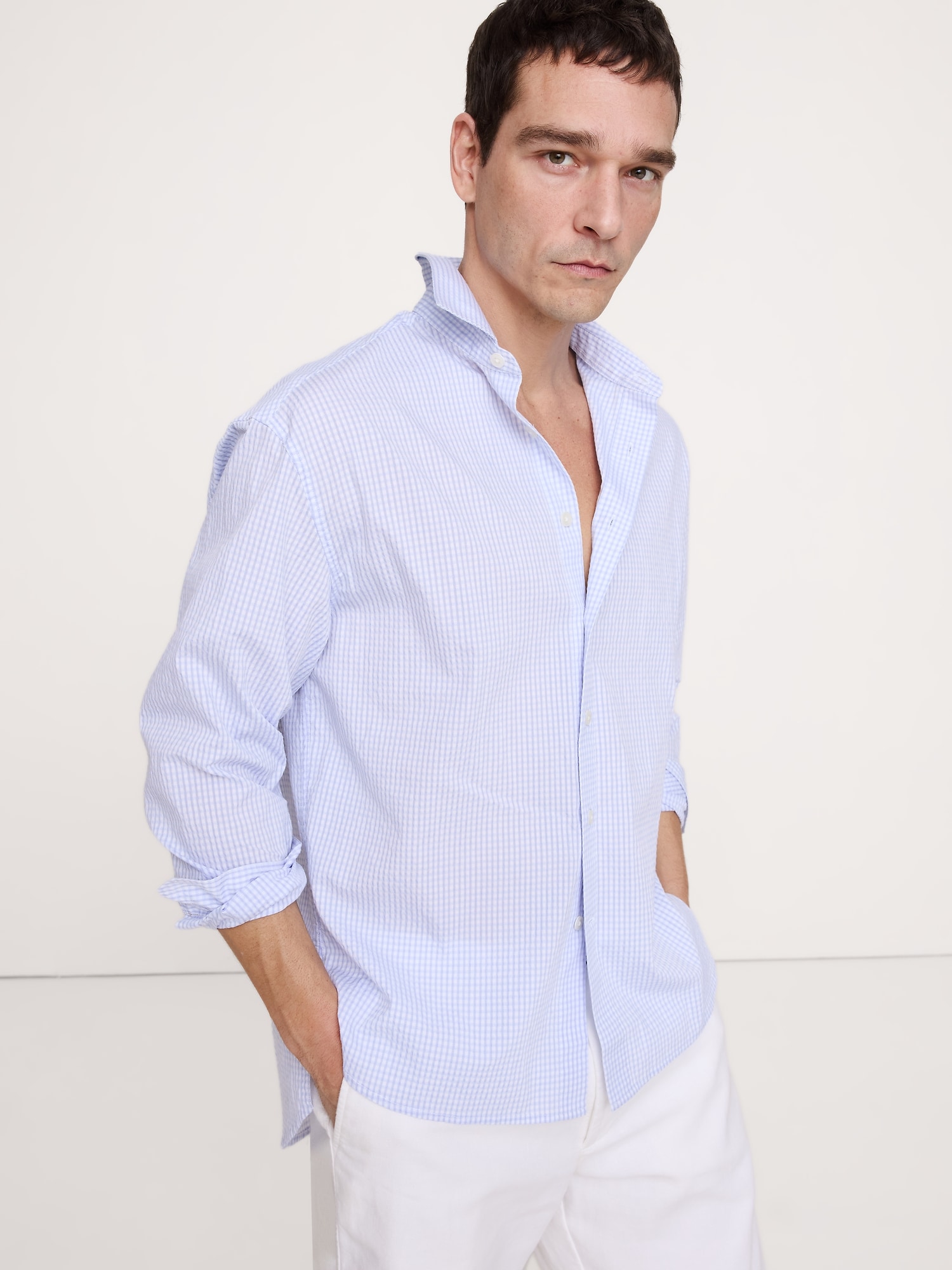 CHEMISE DÉCONTRACTÉE EN TISSU GAUFRÉ À CARREAUX