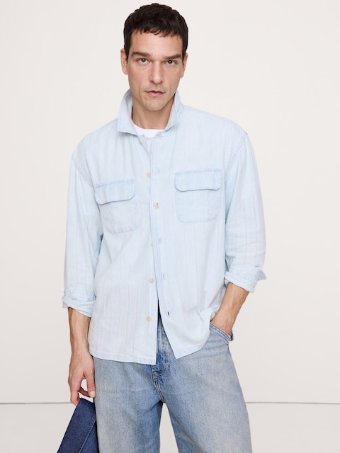 CHEMISE DE VACANCES DÉCONTRACTÉE À MANCHES LONGUES EN DENIM