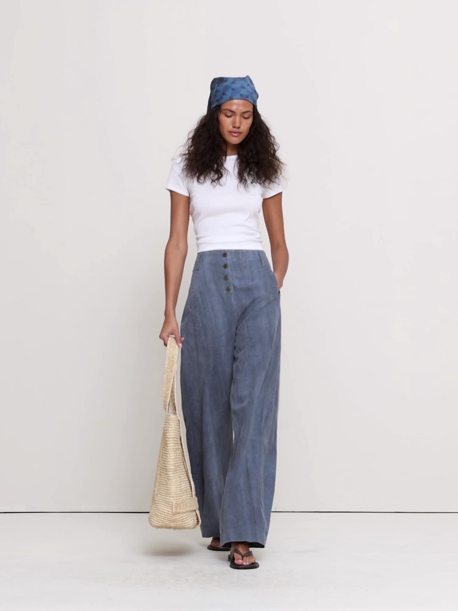 ハイライズ リラックス バレル ラミーコットン パンツ-4