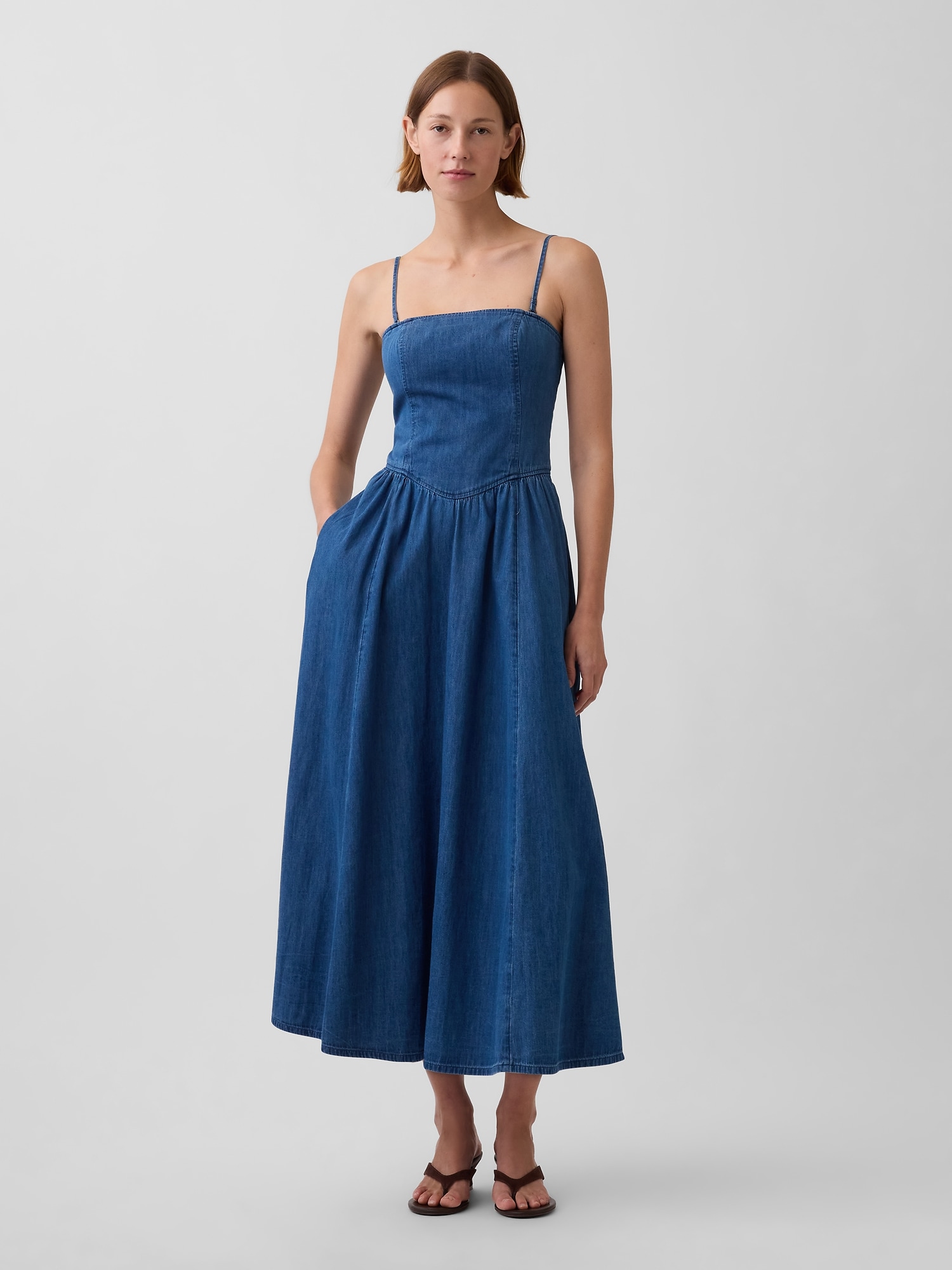 Gap Denim Maxi Dress In Blue