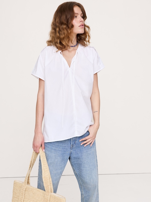 コットン ポプリン スプリットネック チュニック