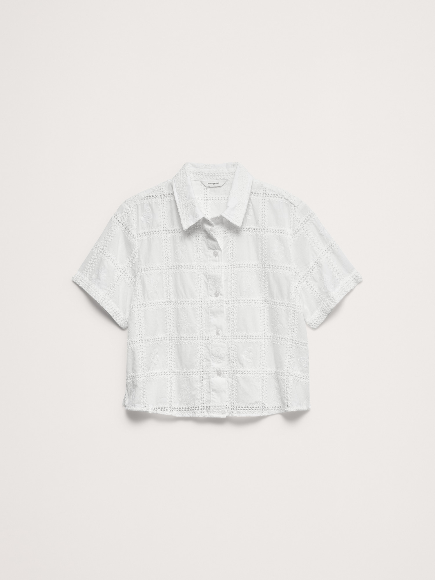 エンブロイダリーコットン ボクシー クロップドシャツ-3