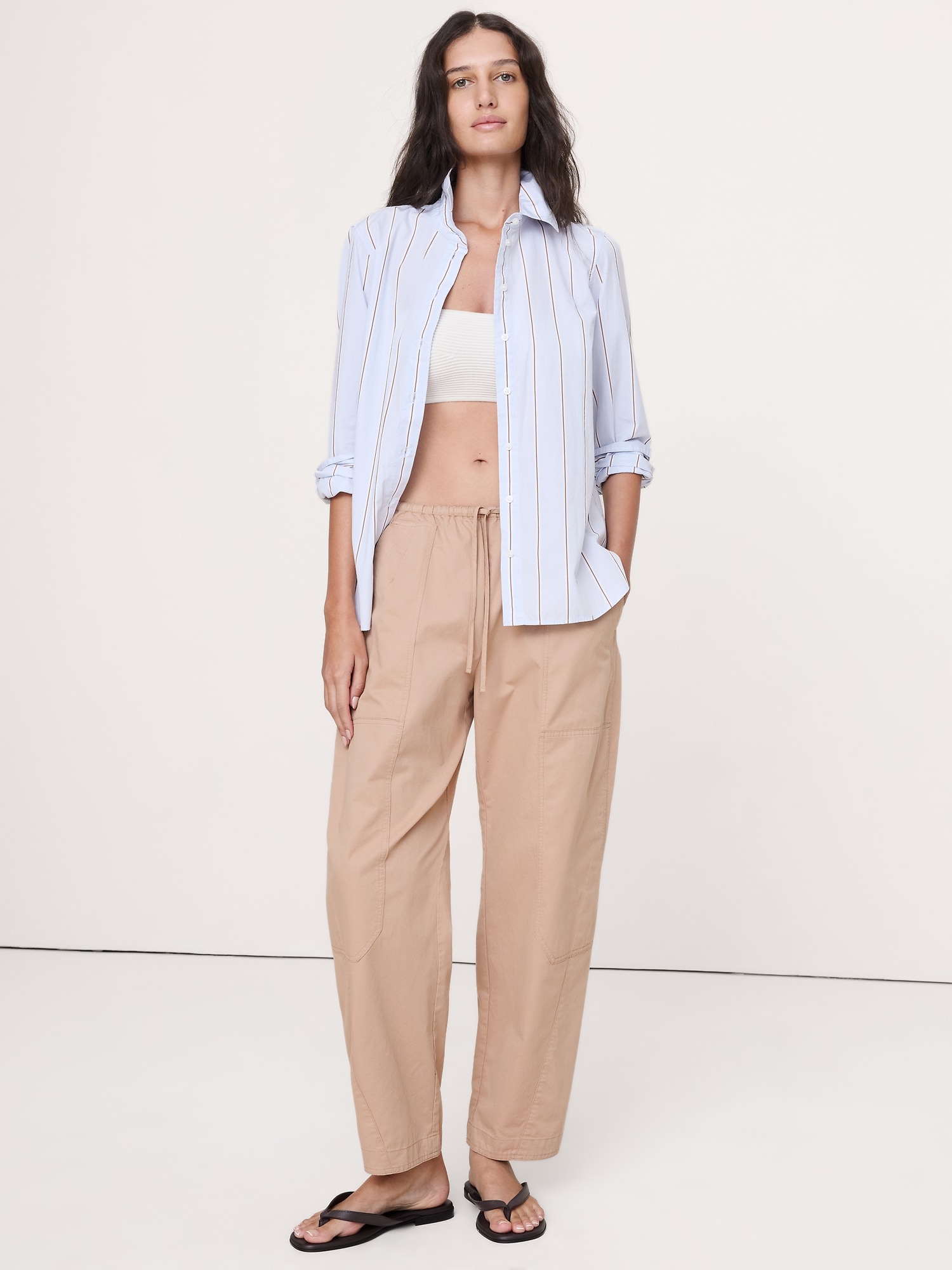 Cotton Poplin Barrel Pull-On Pant