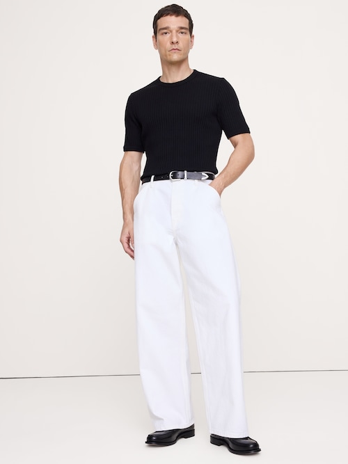 リブ ストレッチコットン クルーネックTシャツ