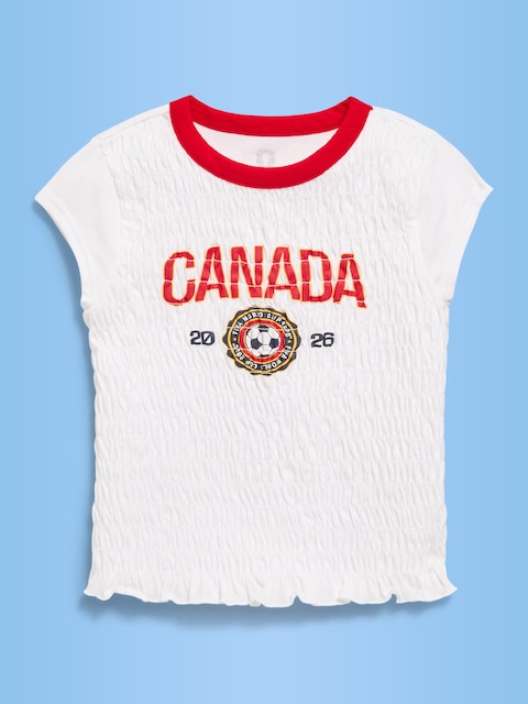 T-SHIRT SMOCKÉ À IMPRIMÉ DE LA COUPE DU MONDE DE LA FIFA 26™, CANADA POUR FILLE