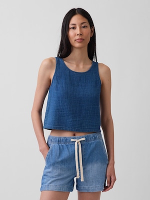 コットンガーゼ デニム シェルタンクトップ