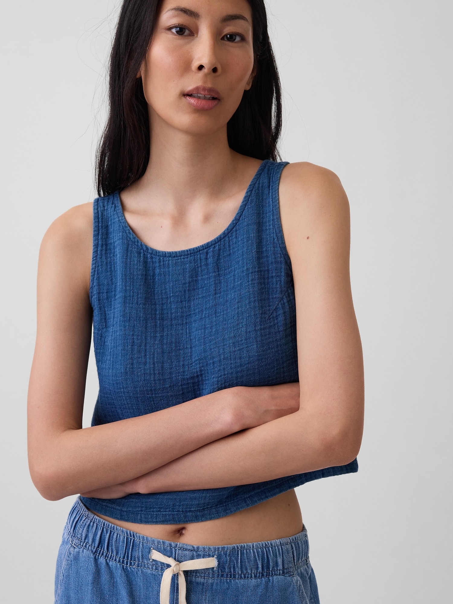 Cotton Gauze Denim Shell Tank Top