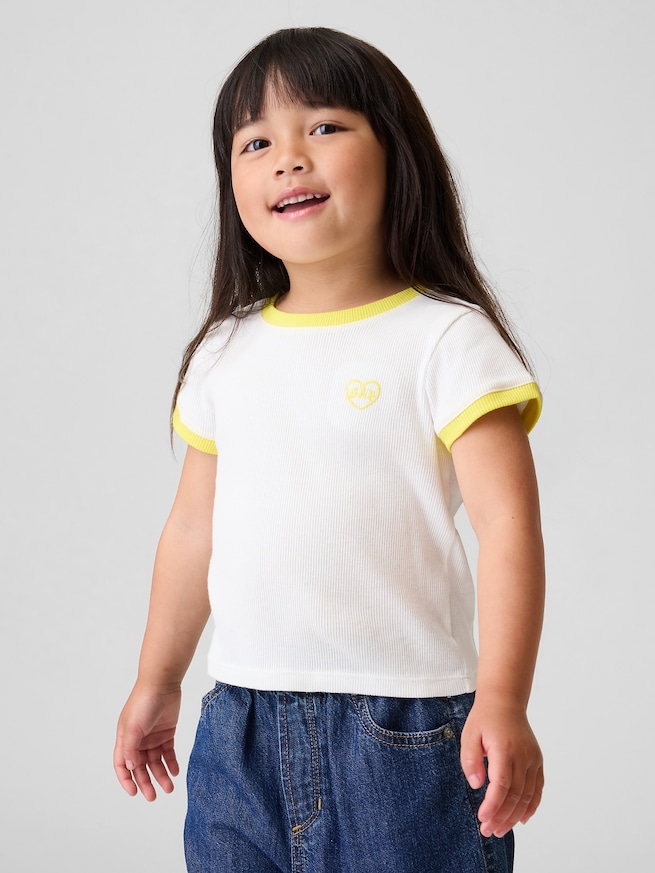 babyGap GAPロゴ リブ リンガーTシャツ-0