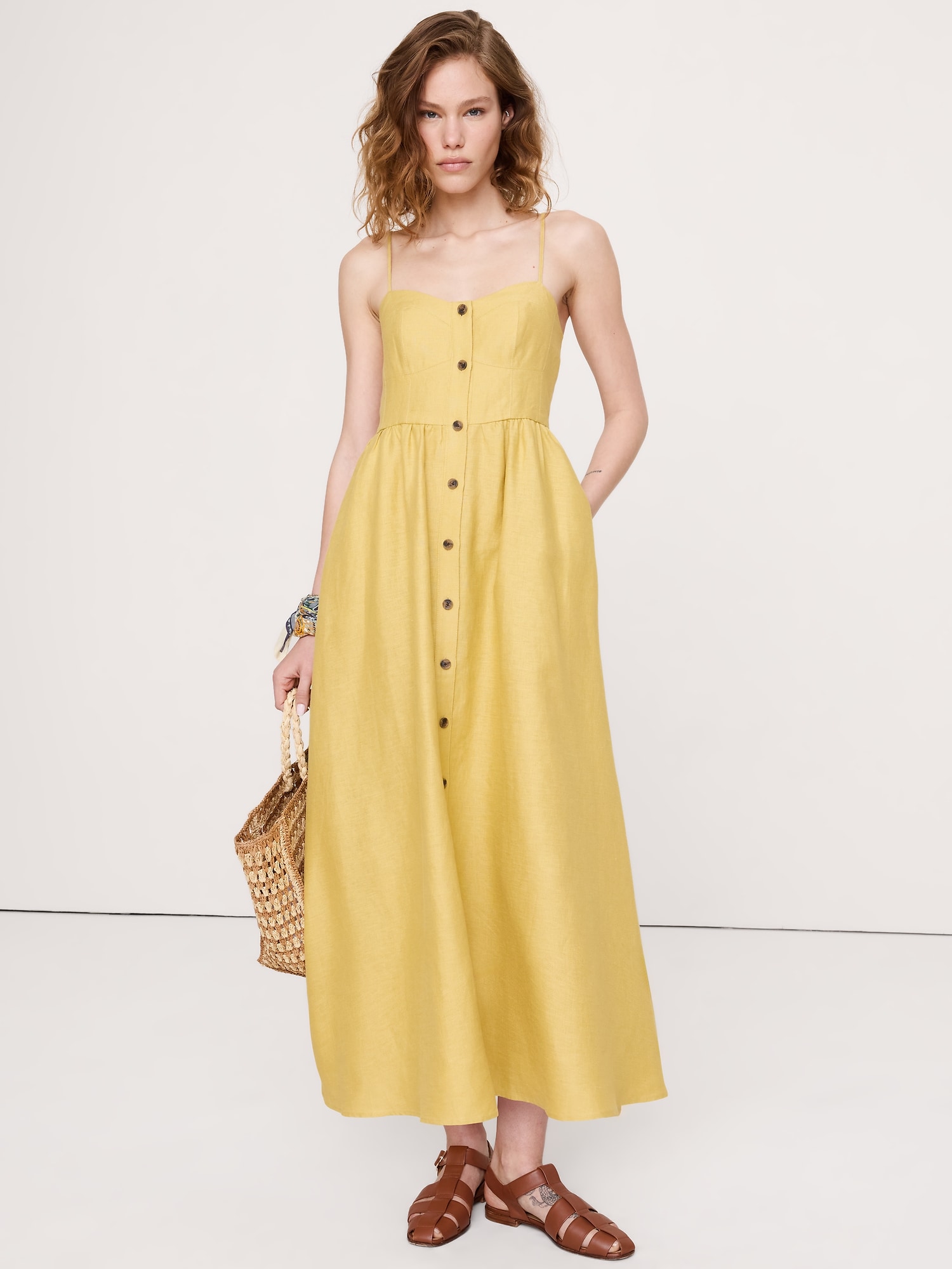 Banana Republic Linen Corset Button-Down Dress INTERNATIONAL SHIPPING