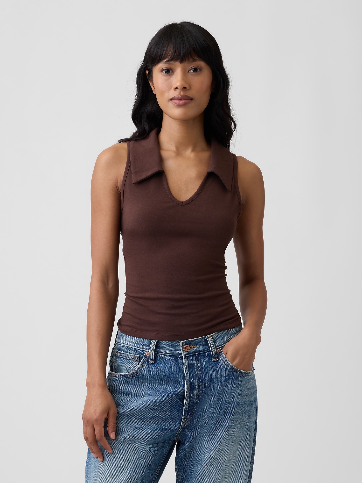 Sleeveless Scoopneck Polo Shirt