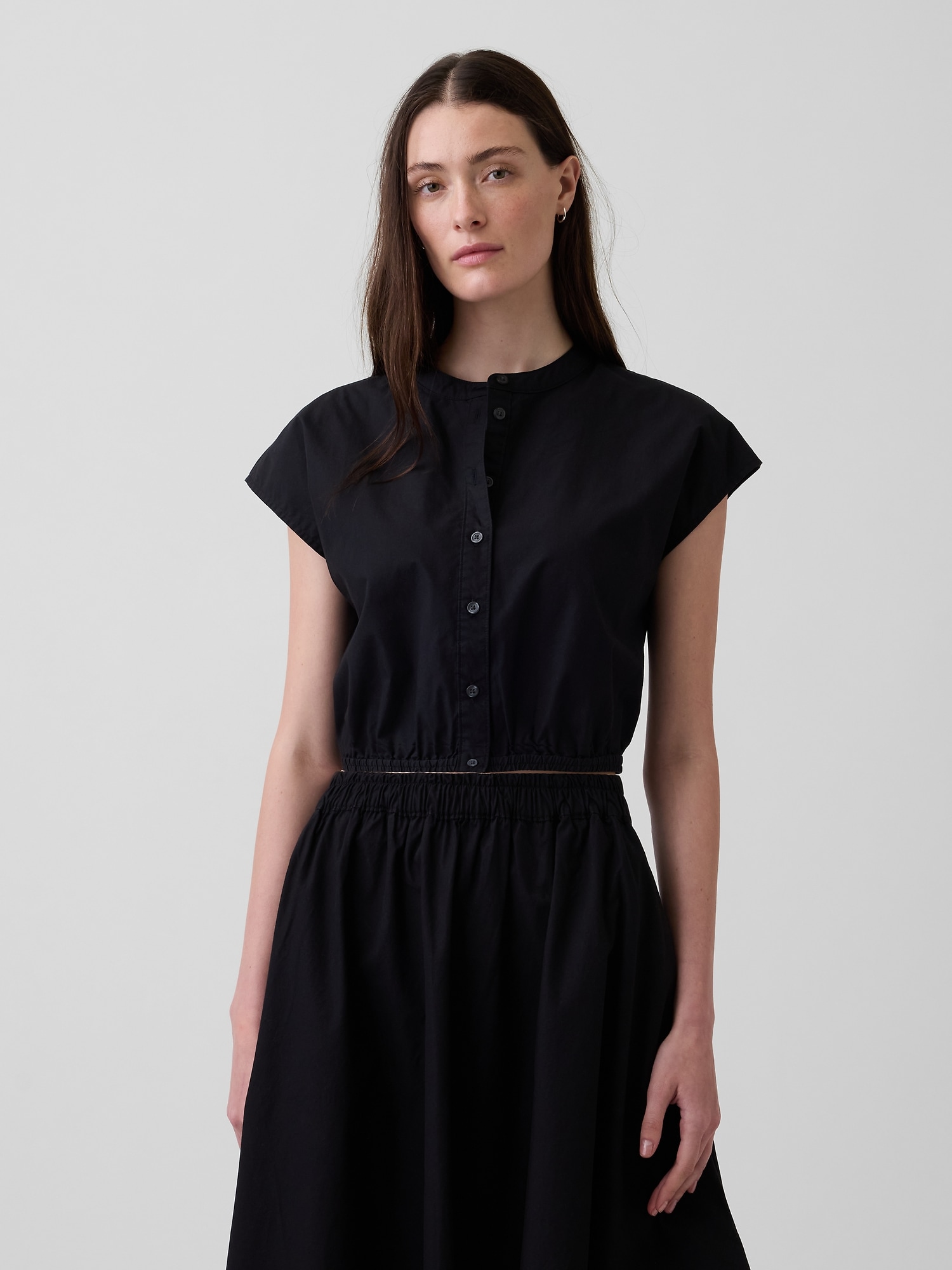 Poplin Cap-Sleeve Crop Shirt