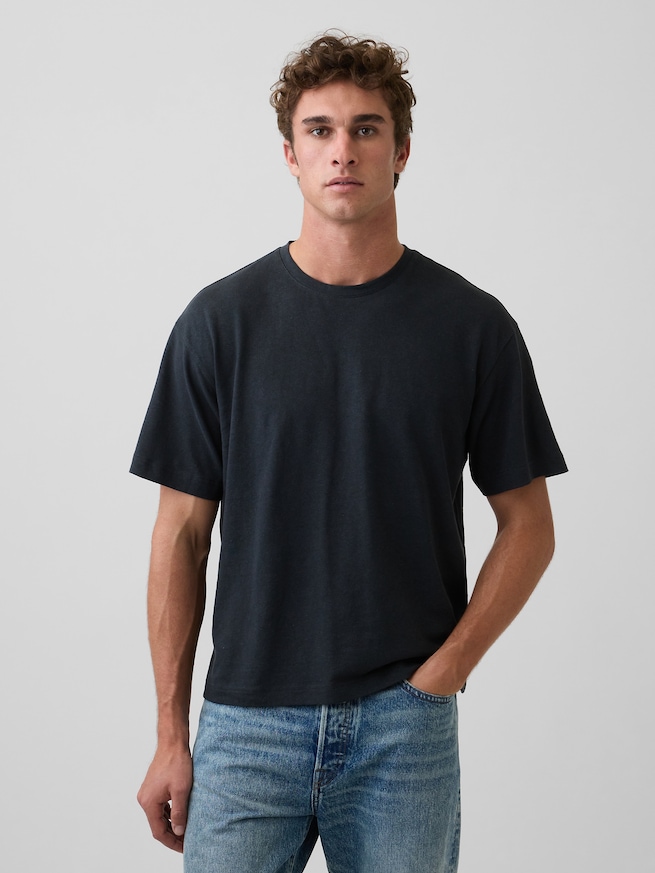コットンリネン オーバーサイズ クロップドTシャツ-0