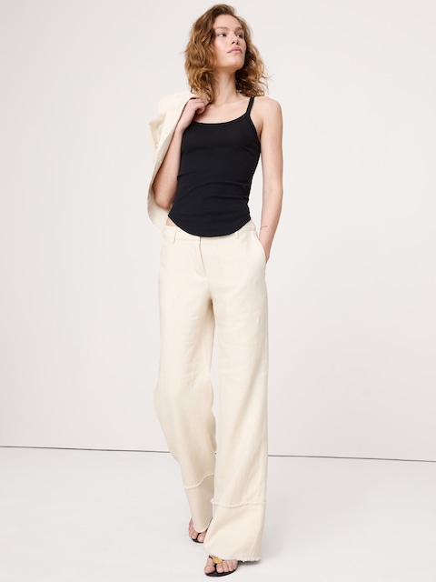 PANTALON À JAMBE LARGE À OURLET À FRANGES DE TOUS LES JOURS EN LIN