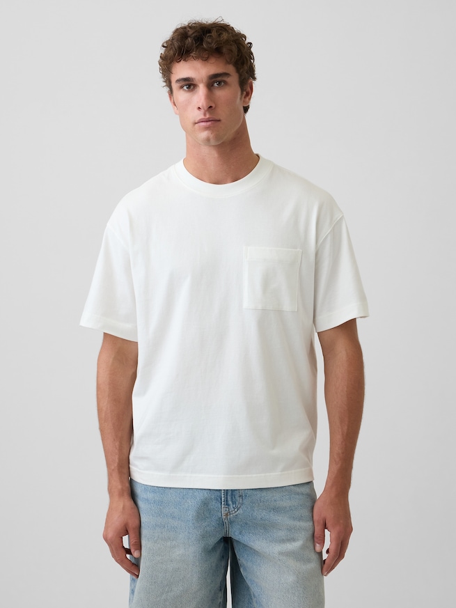 オーバーサイズ クロップド ポケットTシャツ-0