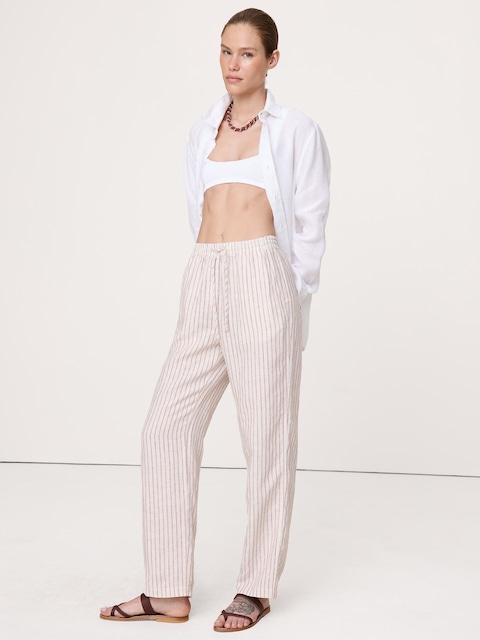 PANTALON DROIT À TAILLE EXTENSIBLE EN LIN ESCAPADE