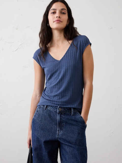 Ribbed V-Neck Top