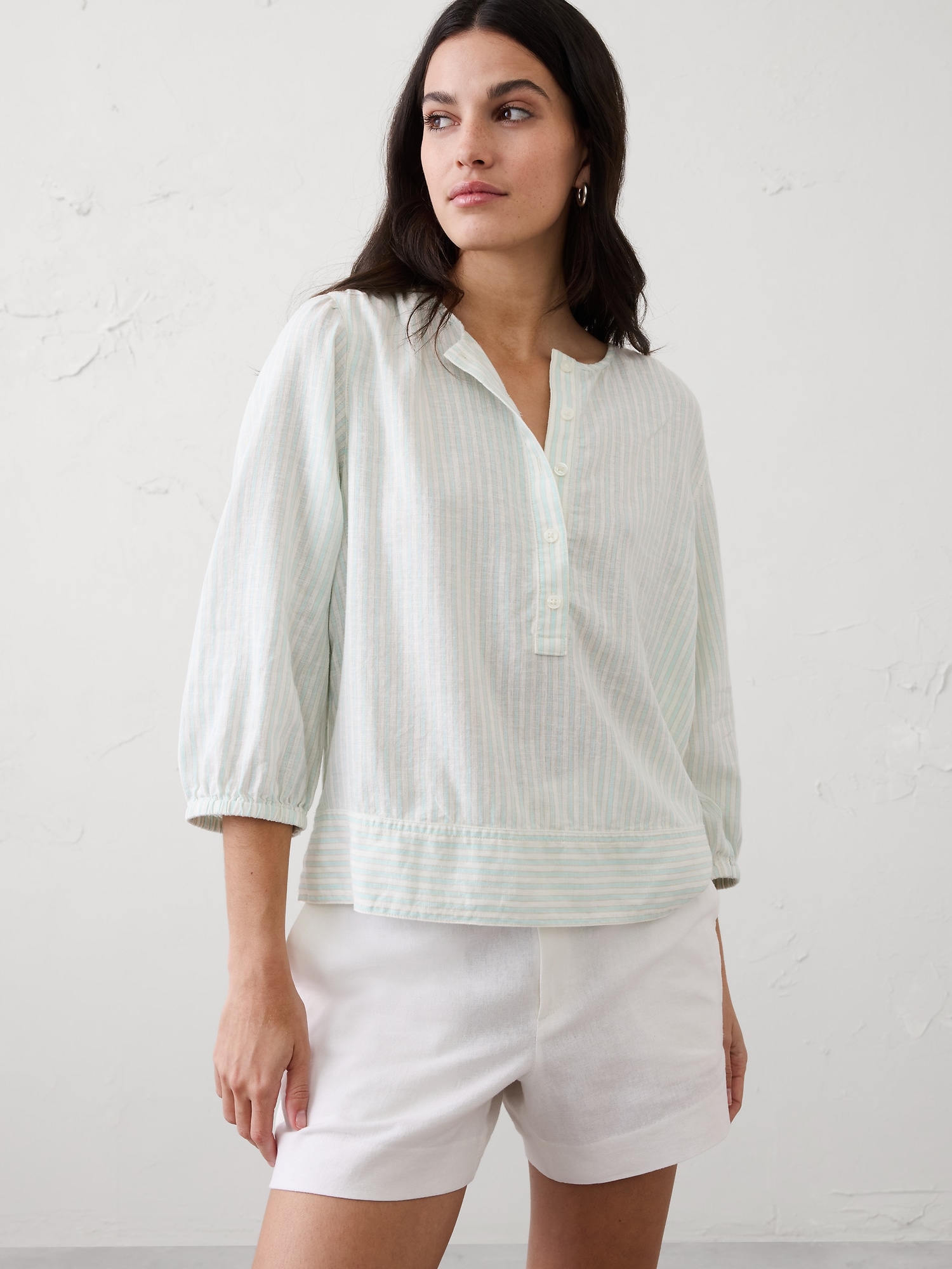 Linen-Blend Popover Top