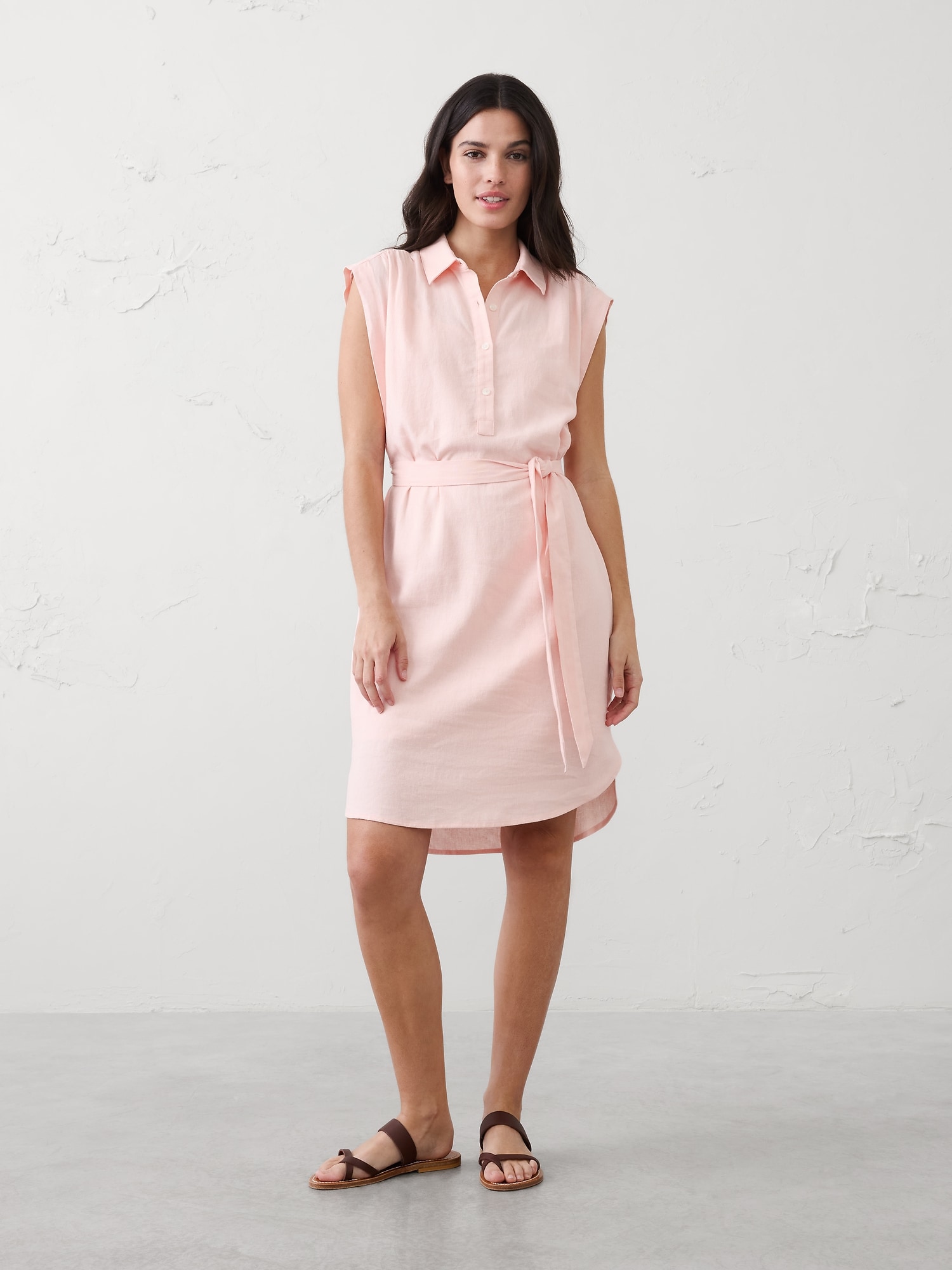 Linen-Blend Knee-Length Shirtdress