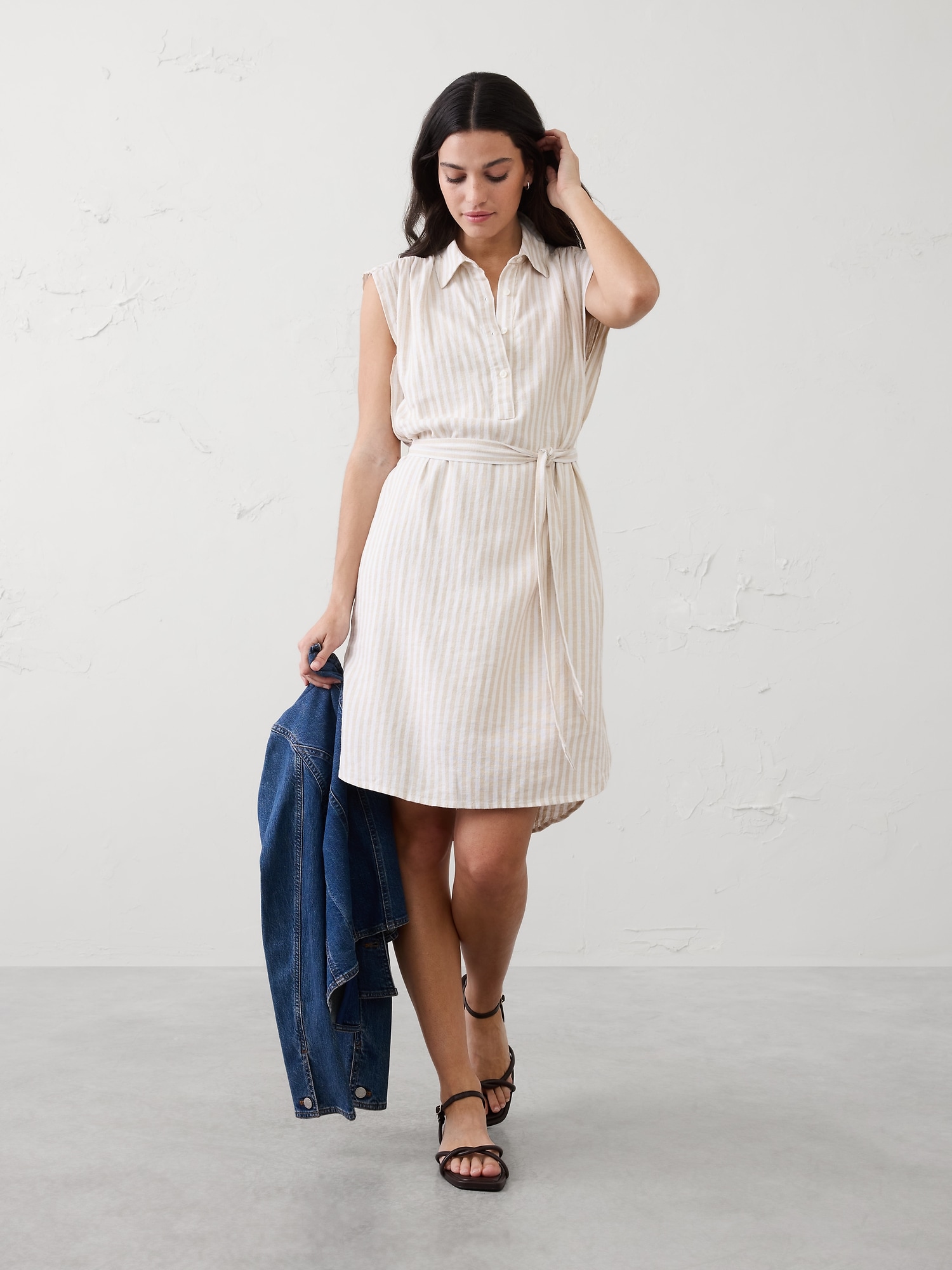 Linen-Blend Knee-Length Shirtdress
