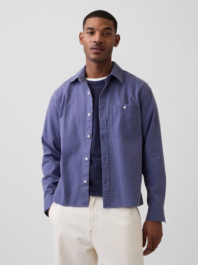 リラックス ストレートヘム キャンバス ユーティリティシャツ-3