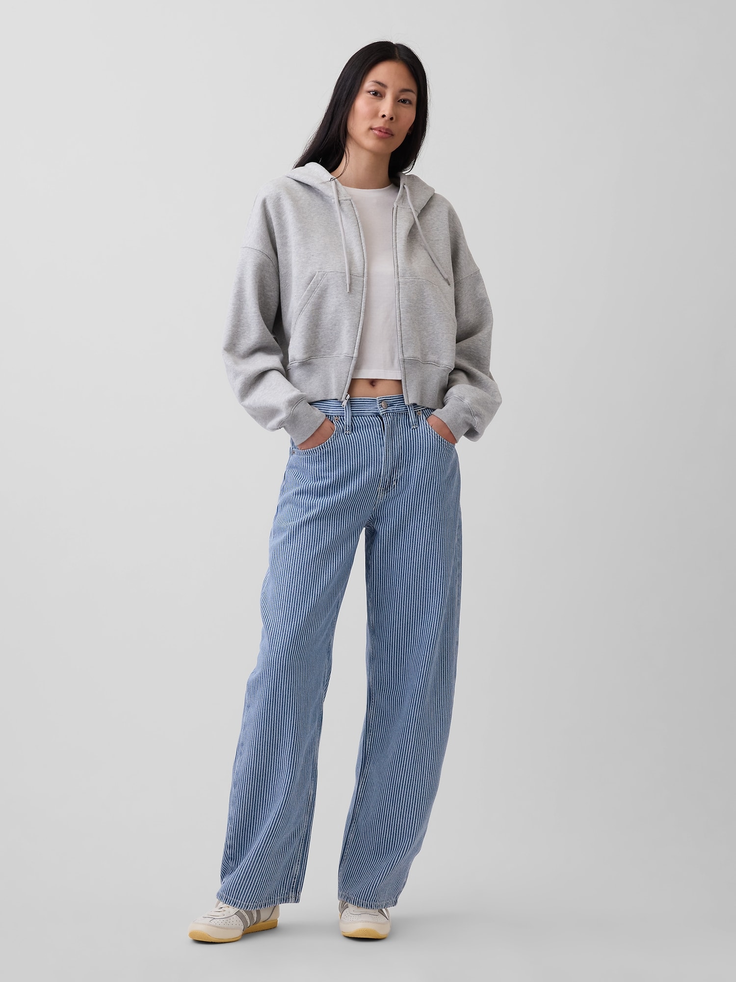 High Rise UltraSoft Denim Stripe Barrel Jeans