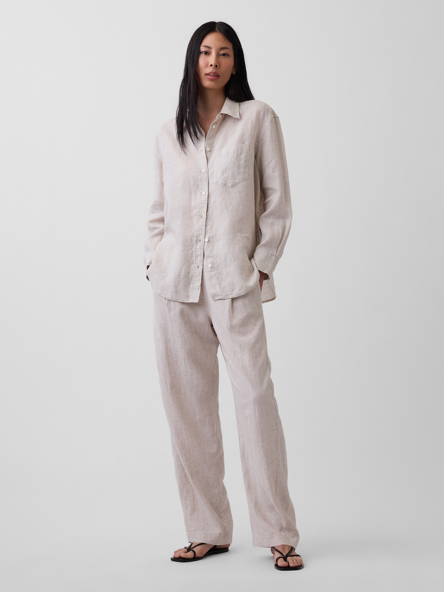 Linen-Blend Easy Barrel Pants