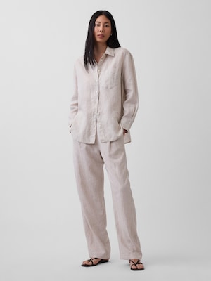 リネンブレンド イージーウエスト バレルパンツ