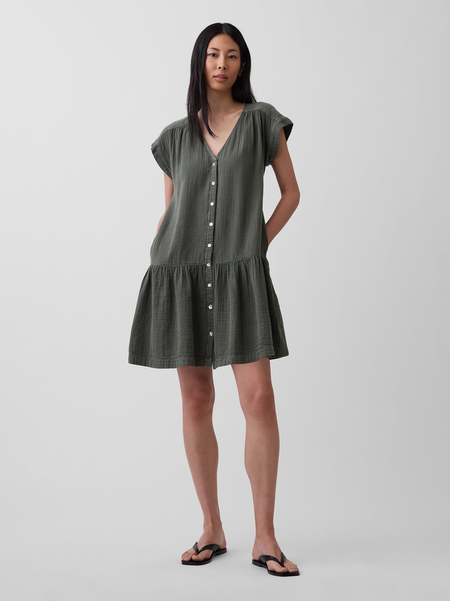Cotton Gauze V-Neck Tunic Dress