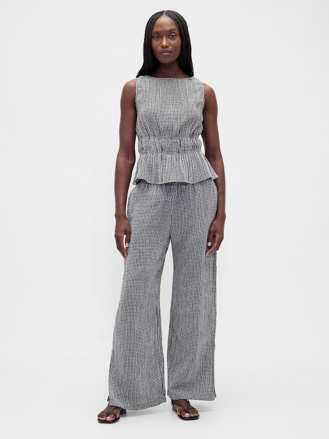 コットンガーゼ イージーウエスト スプリットヘム パンツ-0