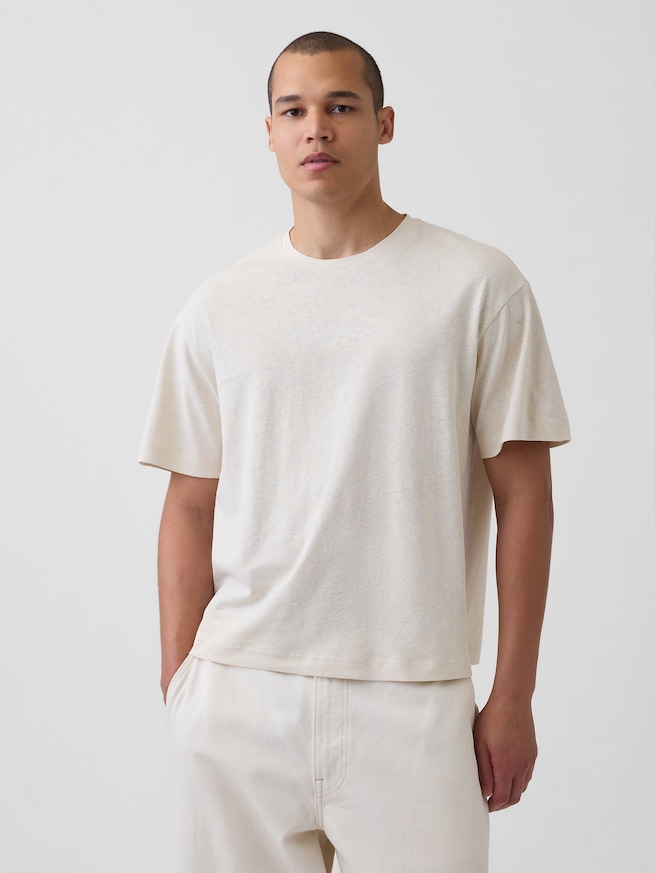 コットンリネン オーバーサイズ クロップドTシャツ-0