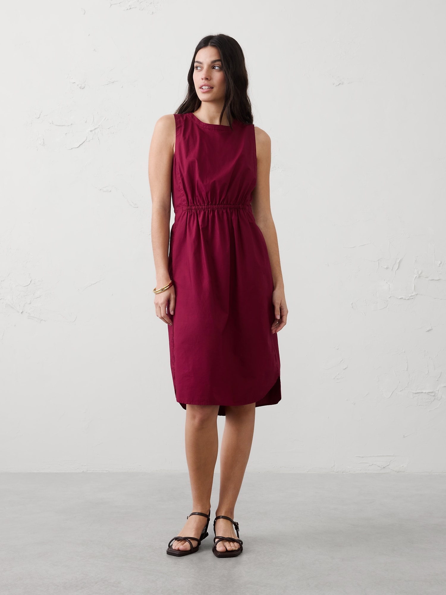 Rounded Hem Poplin Midi Dress