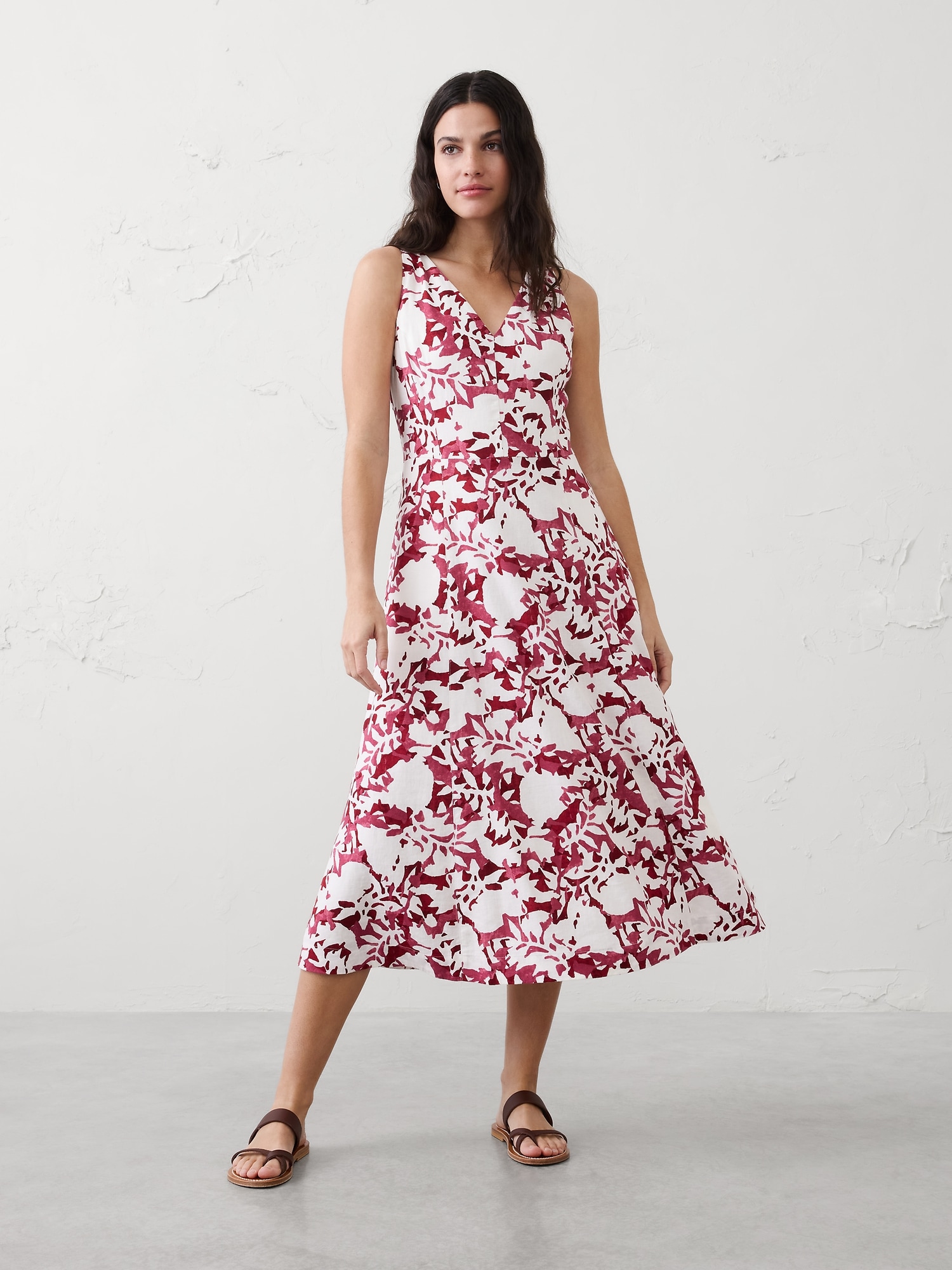 Linen-Blend Drapey Midi Dress