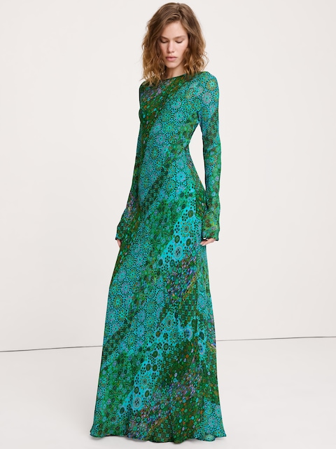 ROBE LONGUE EN MOUSSELINE COUPÉE EN BIAIS