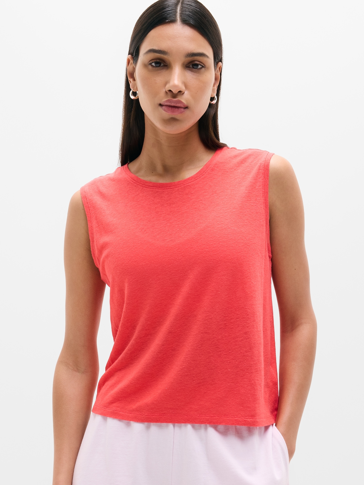 Athleta Getaway Linen Blend Muscle Tank In Red