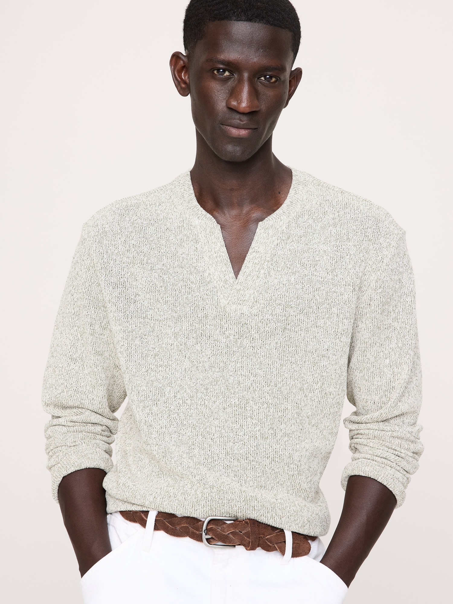 Marled Notch-Neck T-Shirt