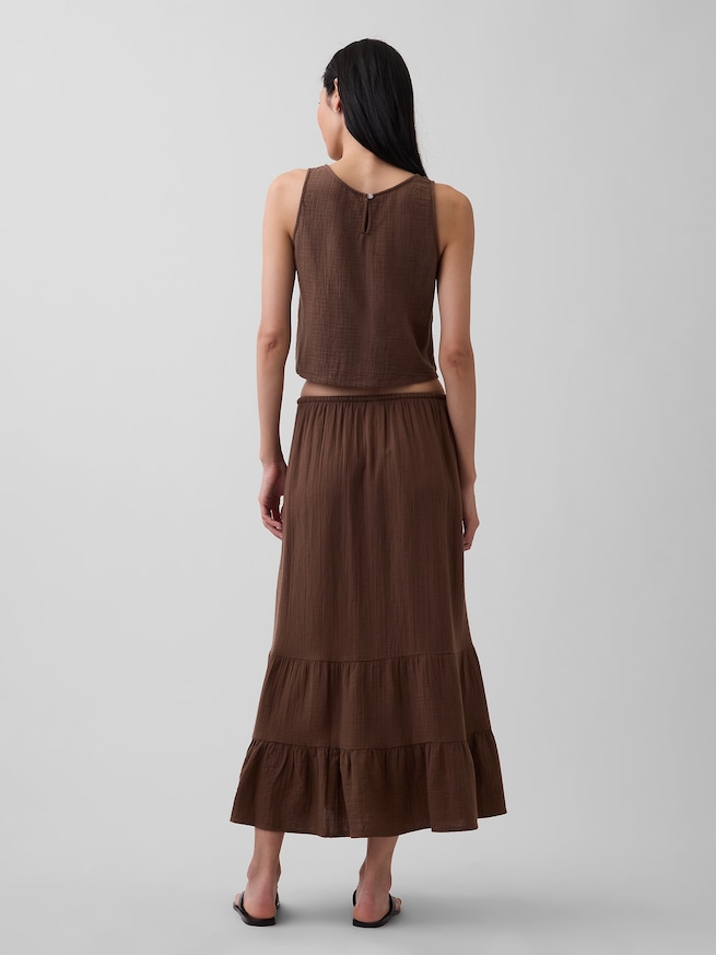 ハイライズ コットンガーゼ イージーウエスト ティアード マキシスカート-1