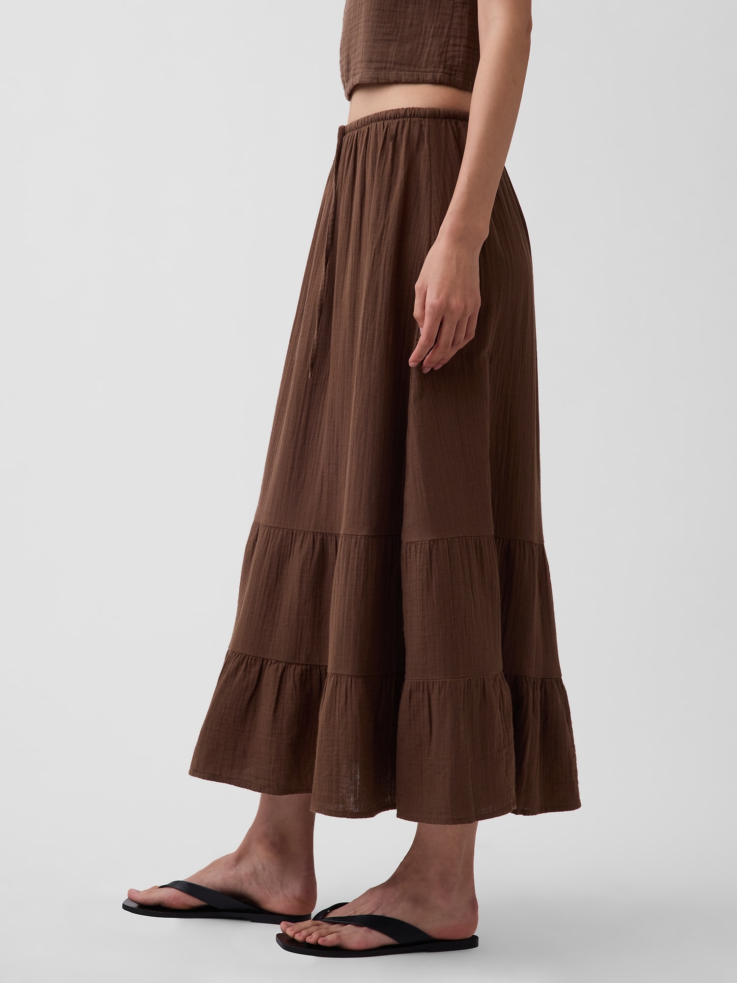 ハイライズ コットンガーゼ イージーウエスト ティアード マキシスカート-2