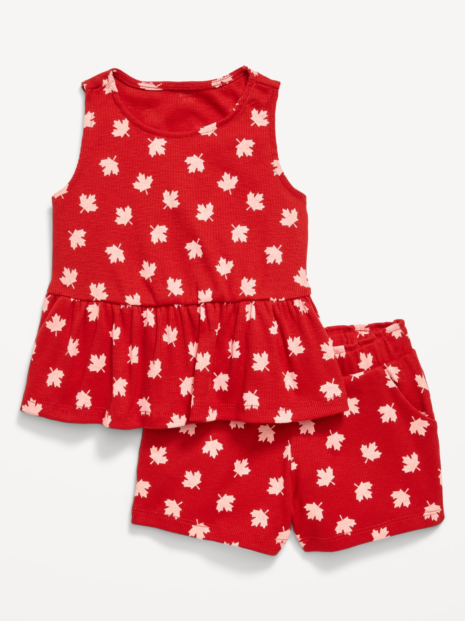 Sleeveless Ribbed Top and Shorts Set for Toddler Girls