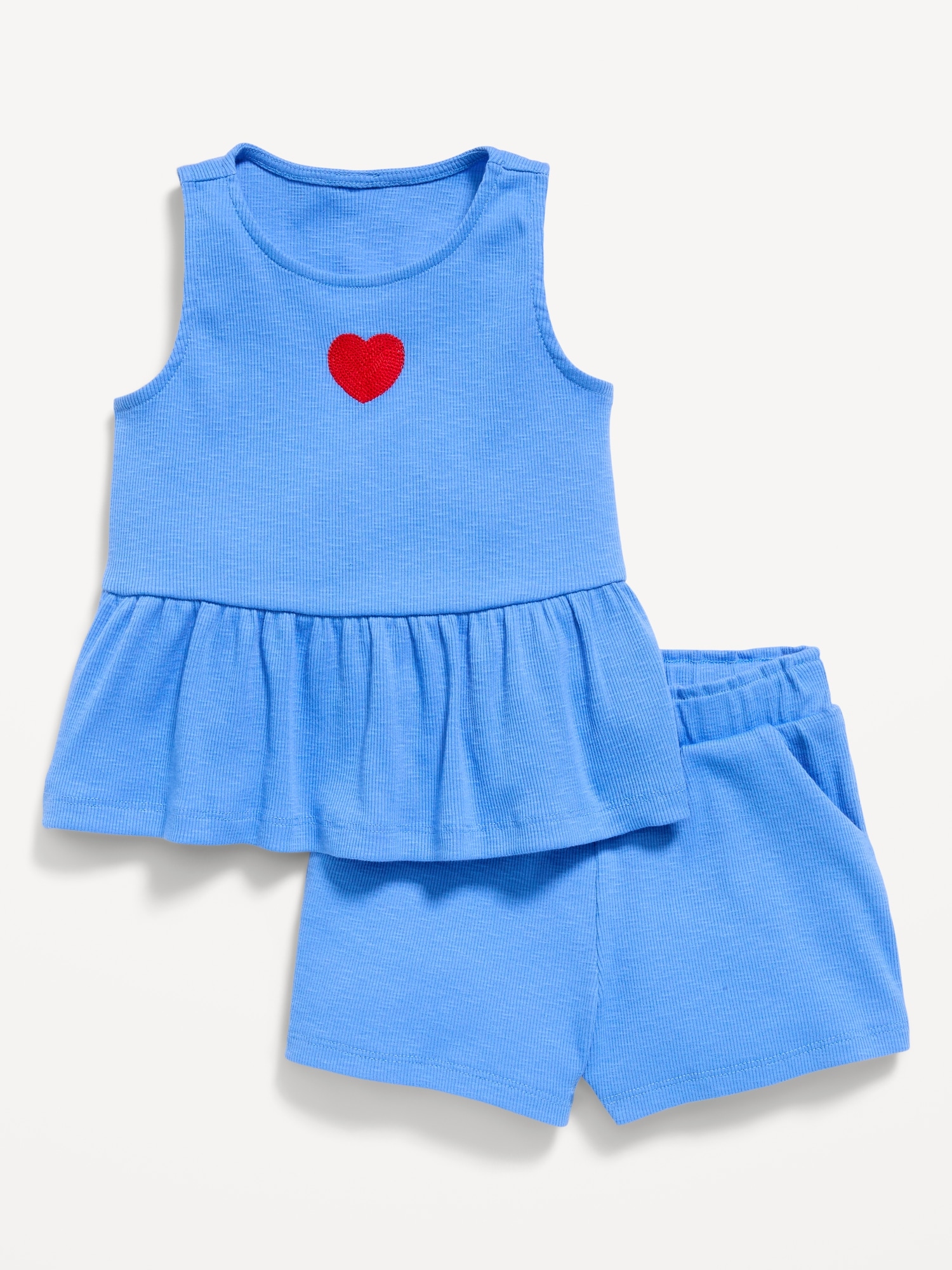 Sleeveless Ribbed Top and Shorts Set for Toddler Girls