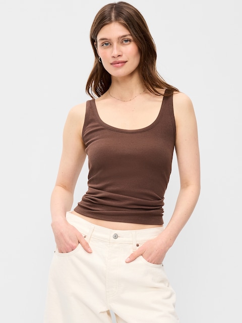 First-Layer Ribbed Scoop-Neck Tank Top
